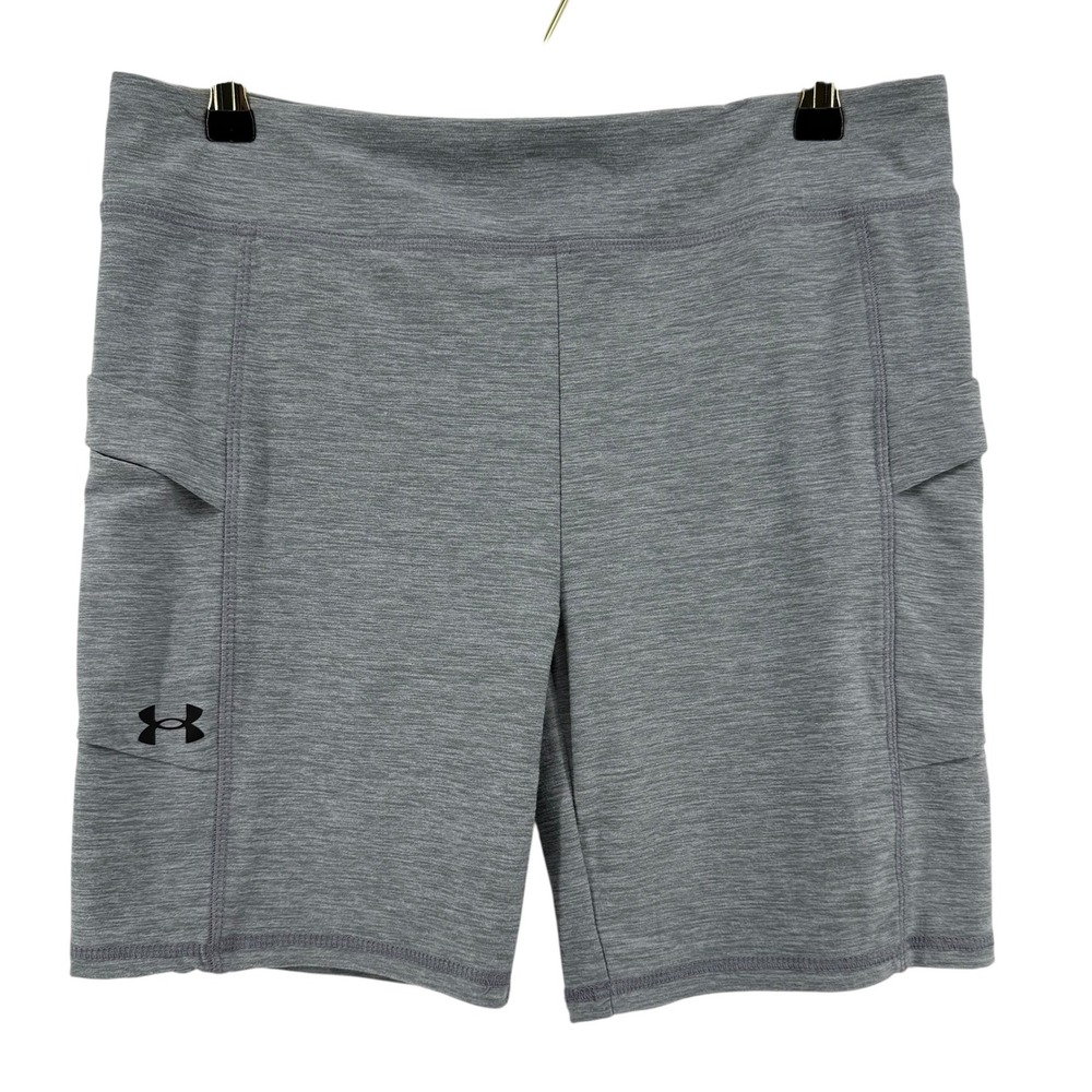 NEW Under Armour Kids Girls YXL Mod Gray Heather Biker Shorts Pockets Workout